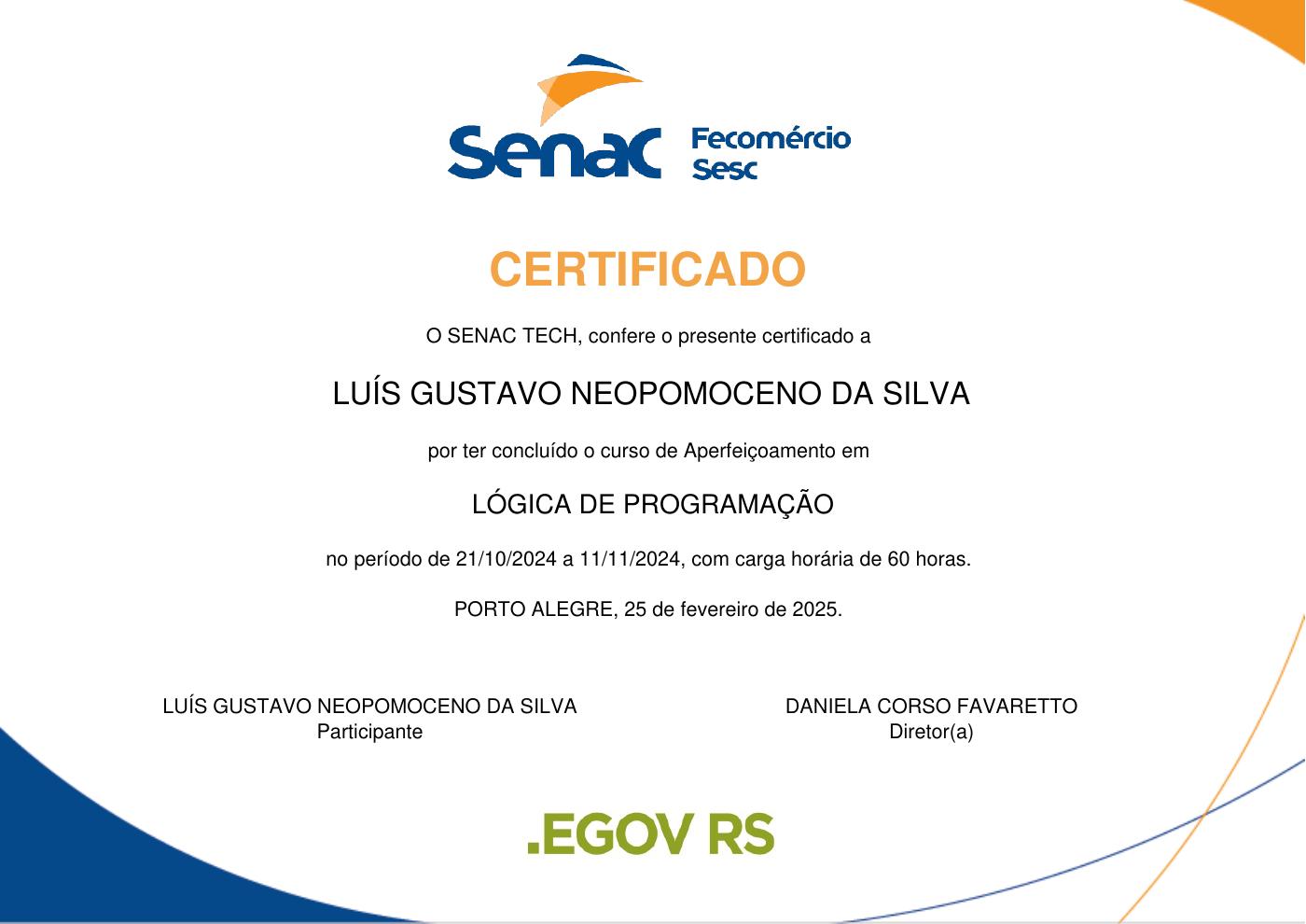 Prévia do certificado de Lógica de programação com python