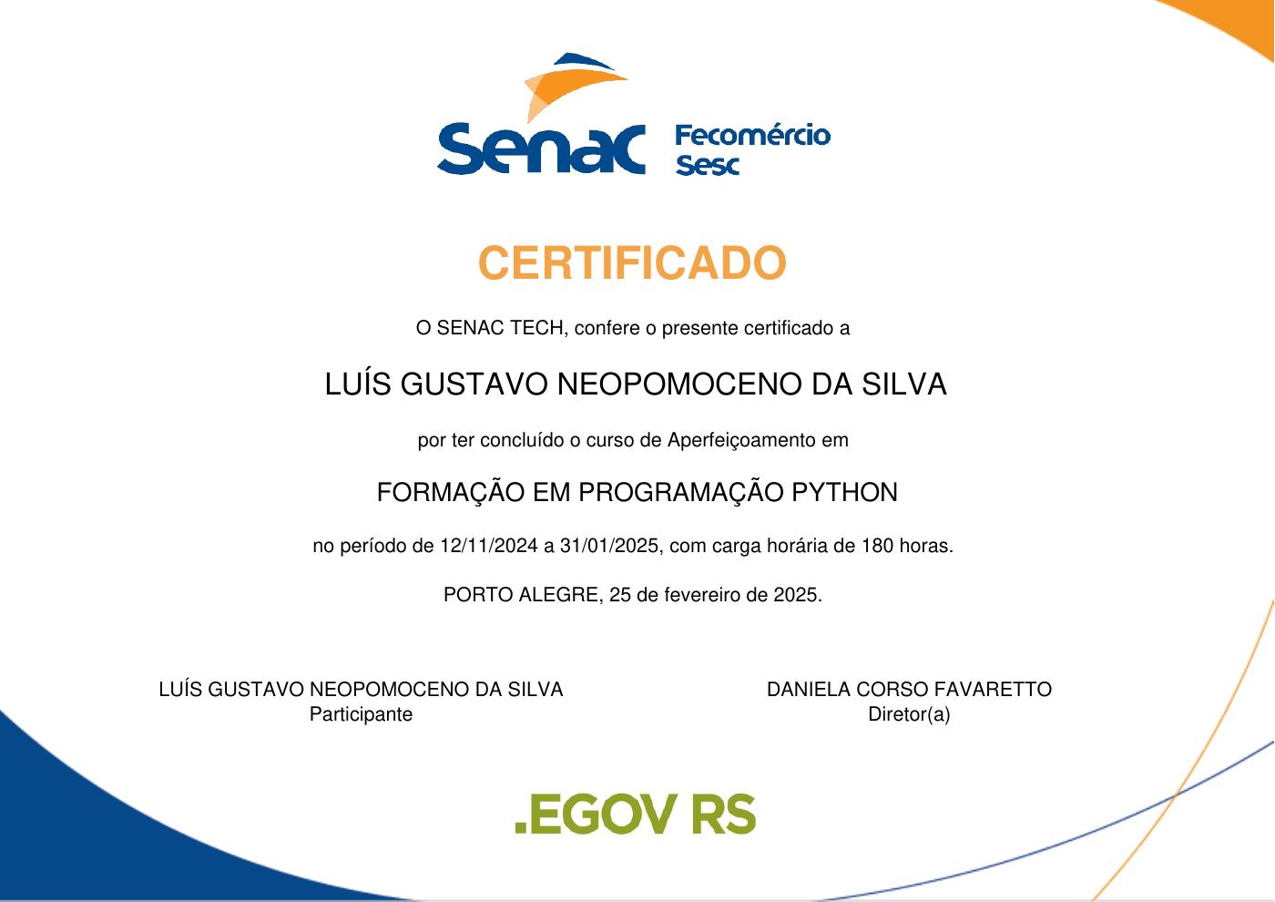 Prévia do certificado de Formação em programação python