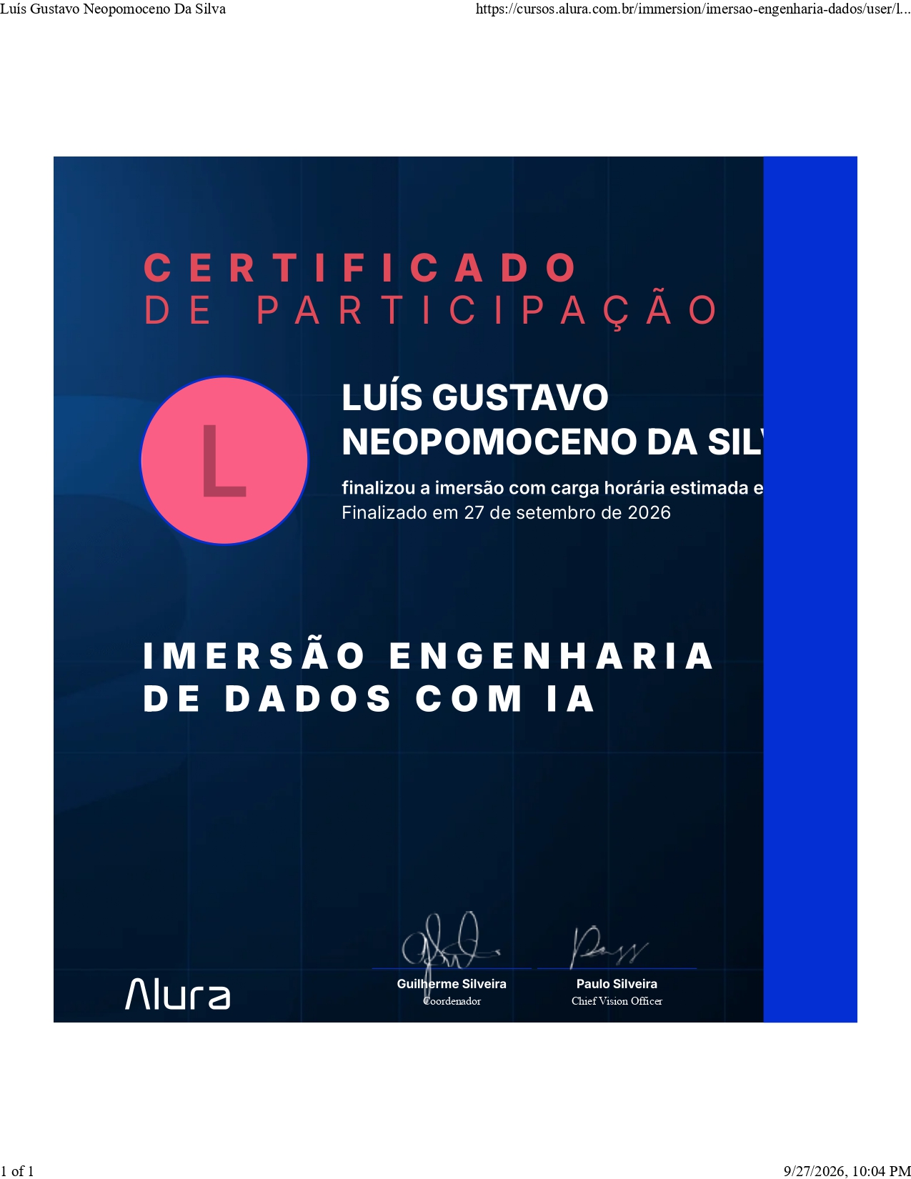 Prévia do certificado de Imersão engenharia de dados com IA