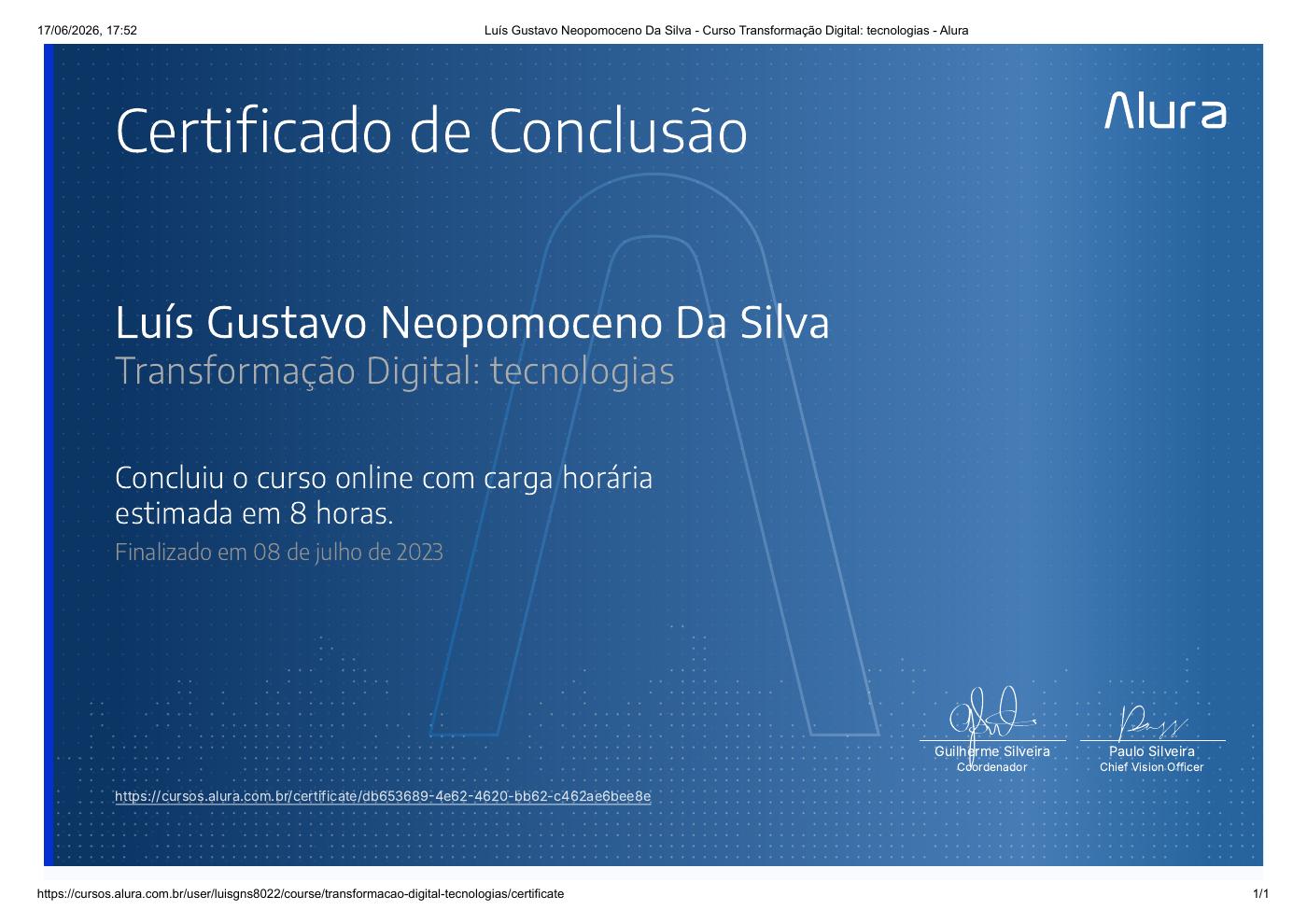 Prévia do certificado de Transformação Digital: tecnologias