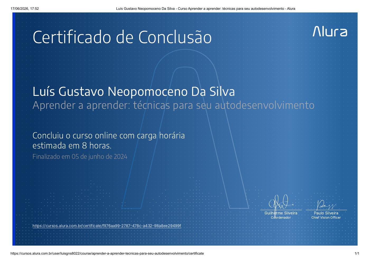 Prévia do certificado de Aprender a aprender: técnicas para seu autodesenvolvimento